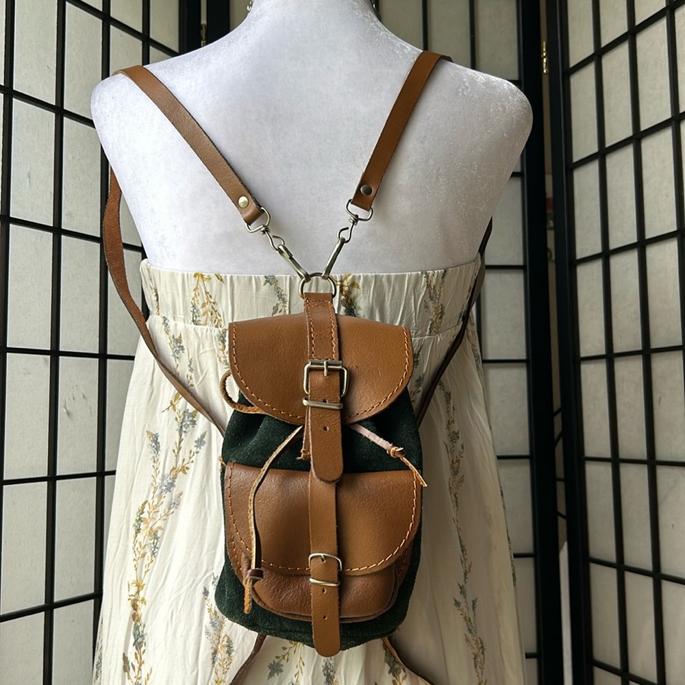 Vintage Leather Backpack Satchel  Messenger Bag .
